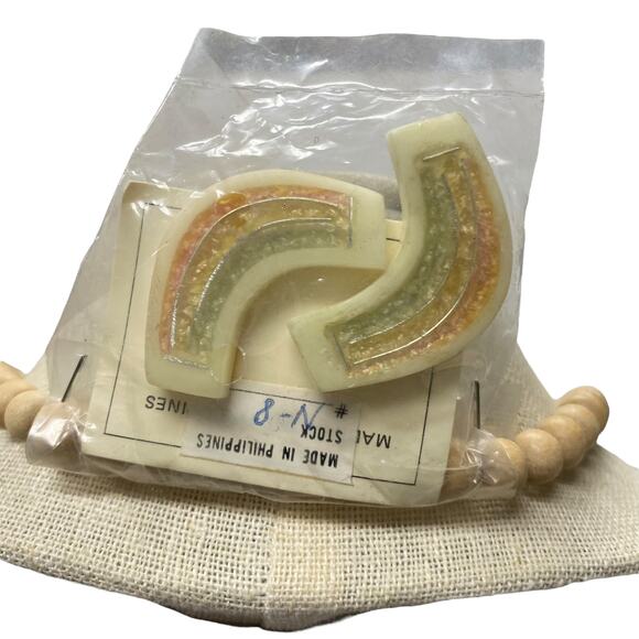 Vintage Pastel Rainbow Wood Bead Necklace Earrings Set - Picture 8 of 8